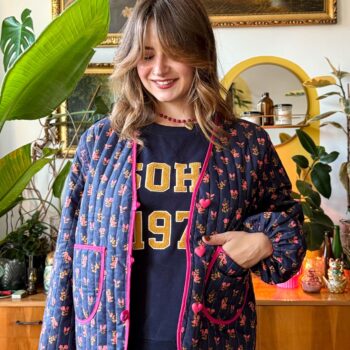 granatowa pikowana kurtka w kwiaty to moje