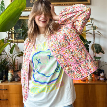 pikowana kurtka w różowe kwiatki to moje